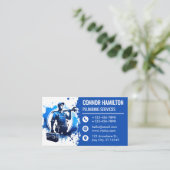 Blue White Watercolor Plumber Illustration Visitekaartje (Staand voorkant)