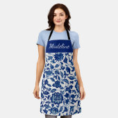 Blue White Watercolor Wildflower Custom Name Apron Schort (Gedragen)