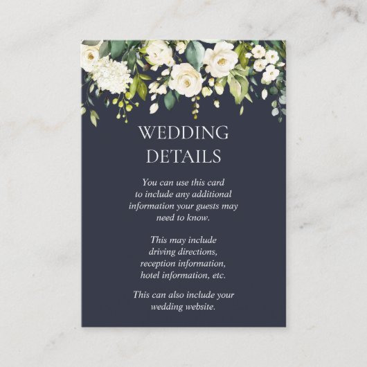 Blue&White Waterverf Bloemendruppel Bruiloft Detai Informatiekaartje (Voorkant)