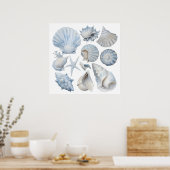 Blue & White Waterverf Seashells – Ocean Nursery Poster (Keuken)