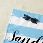 Blue White Waterverf Stripes Beach Typografie Strandlaken (In situ)