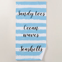 Blue White Waterverf Stripes Beach Typografie Strandlaken