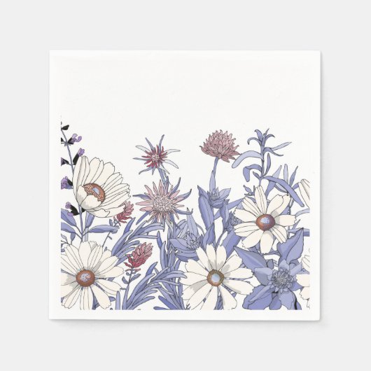 Blue White Waterverf Wildflowers Decoupage Servet (Voorkant)