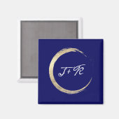 Blue White Weddenemonogram Gold bewaart de datum Magneet (Voorkant / Achterkant)