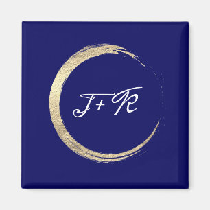 Blue White Weddenemonogram Gold bewaart de datum Magneet