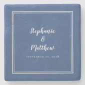 Blue White Weddenschap Bride & Groom Elegant Simpl Stenen Onderzetter (Voorkant)