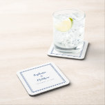 Blue White Wedding Modern-minimalistische Pas getr Bier Onderzetter<br><div class="desc">Eenvoudig, minimalistisch en chic Wedding-onderzetter is uitgerust met een modern design met een dubbele rand in klassiek blauw op een scherpe witte achtergrond. Dit moderne, eenvoudige ontwerp biedt tijdloze, klassieke verfijning. Personaliseer namen van paar en gebeurtenisdatum in elegant blauw het schrijven en manuscript. Dit is een perfecte hoopje voor je...</div>