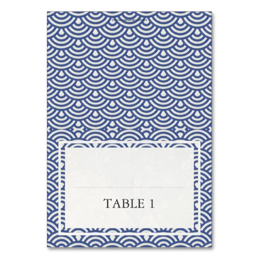 Blue + White Wedve Wave Pattern Place Name Card Kaart (Voorkant)
