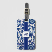 Blue White Wildflower French Country Custom Name Bagagelabel (Voorkant (verticaal))