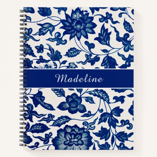 Blue White Wildflower French Country Custom Spiral Notitieboek (Voorkant)