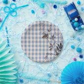 Blue White Wildflower Gingham Plaid Boerderij Papieren Bordje (Feest)