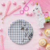 Blue White Wildflower Gingham Plaid Boerderij Papieren Bordje (Feest)