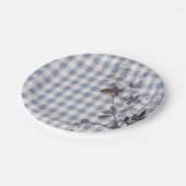 Blue White Wildflower Gingham Plaid Boerderij Papieren Bordje (Gekanteld)