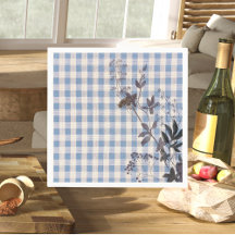 Blue White Wildflower Gingham Plaid Boerderij