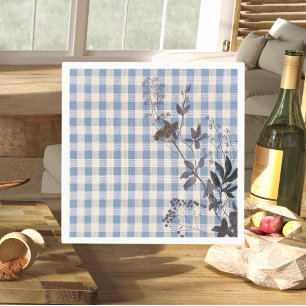 Blue White Wildflower Gingham Plaid Boerderij Servet