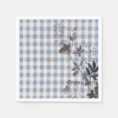 Blue White Wildflower Gingham Plaid Boerderij Servet (Voorkant)