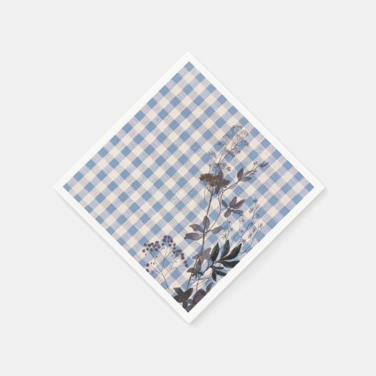 Blue White Wildflower Gingham Plaid Boerderij Servet (Hoek)