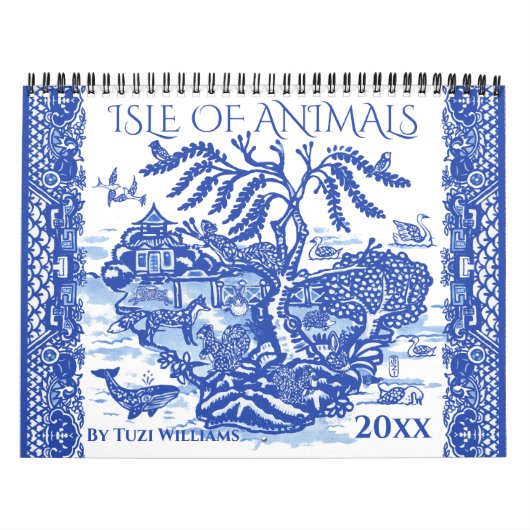 Blue White Willow Animal Natuur Whimsical Design Kalender (Hoes)