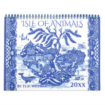 Blue White Willow Animal Natuur Whimsical Design