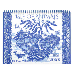 Blue White Willow Animal Natuur Whimsical Design Kalender