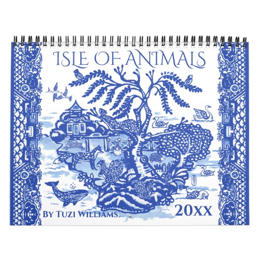 Blue White Willow Animal Natuur Whimsical Design Kalender (Hoes)