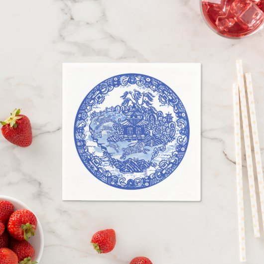 Blue White Willow Rabbit Classic Whimsical Napkins Servet (Insitu)