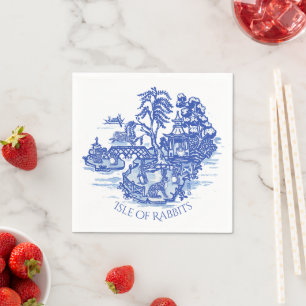 Blue White Willow Rabbit Island Whimsical Classic Servet