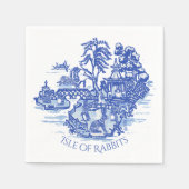 Blue White Willow Rabbit Island Whimsical Classic Servet (Voorkant)