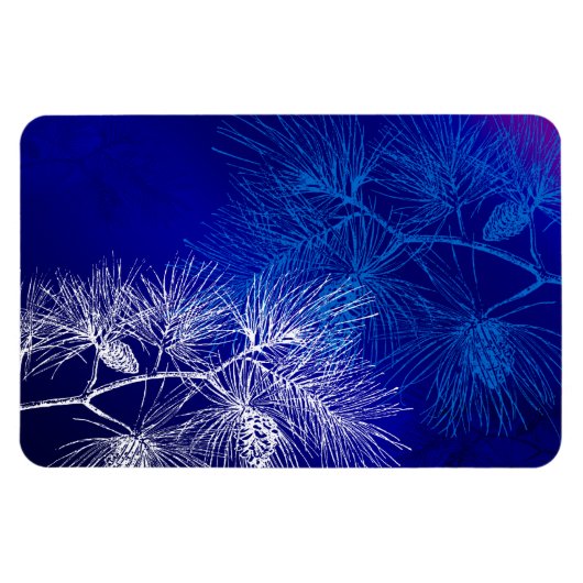 Blue White Winter Holiday Pine Magneet (Horizontaal)