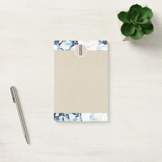 Blue White Winter Rozen Kraft Rustic Monogram Post-it® Notes (Kantoor)