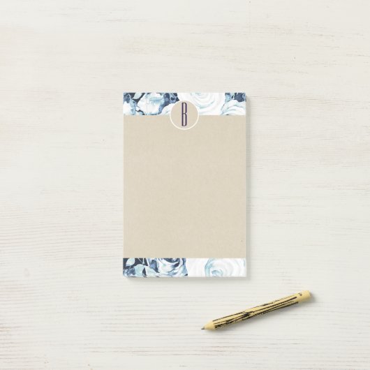 Blue White Winter Rozen Kraft Rustic Monogram Post-it® Notes (Op bureau)