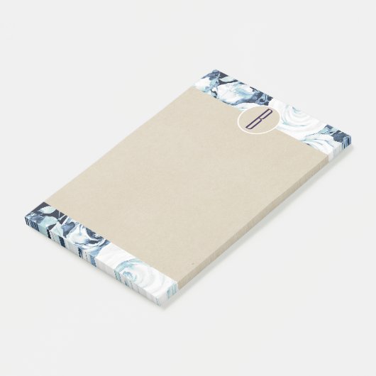 Blue White Winter Rozen Kraft Rustic Monogram Post-it® Notes (Schuin)