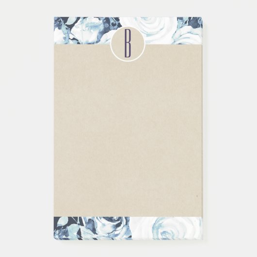 Blue White Winter Rozen Kraft Rustic Monogram Post-it® Notes (Voorkant)