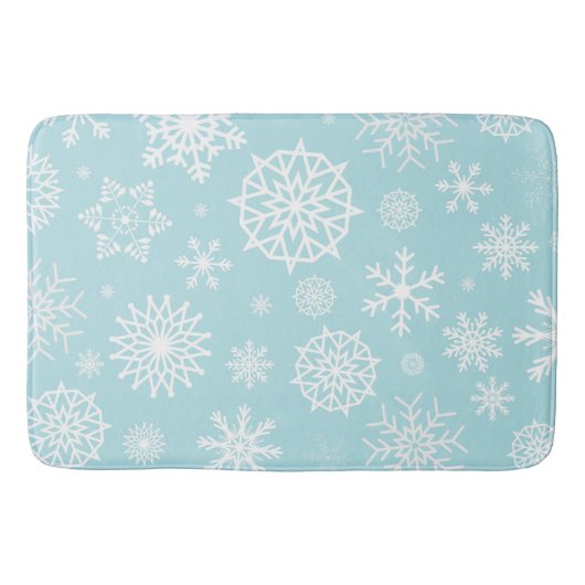 Blue White Winter Snowflake Feestdagen voor kerstm Badmat (Voorkant)