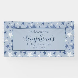 Blue White Winter Stars Pattern Baby shower Spandoek