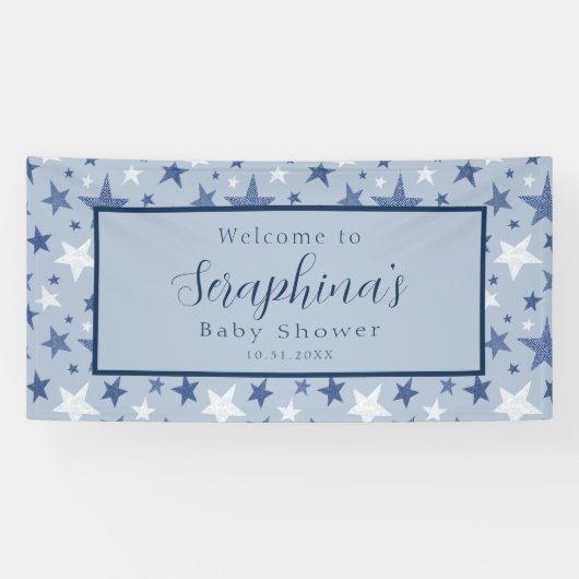 Blue White Winter Stars Pattern Baby shower Spandoek (Horizontaal)