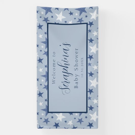 Blue White Winter Stars Pattern Baby shower Spandoek (Verticaal)