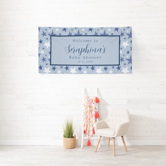 Blue White Winter Stars Pattern Baby shower Spandoek (Insitu)