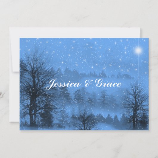 Blue White Winter Wedding Invitation Kaart (Voorkant)
