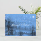 Blue White Winter Wedding Invitation Kaart (Staand voorkant)
