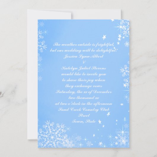 Blue White Winter Wedding Invitation Kaart (Achterkant)