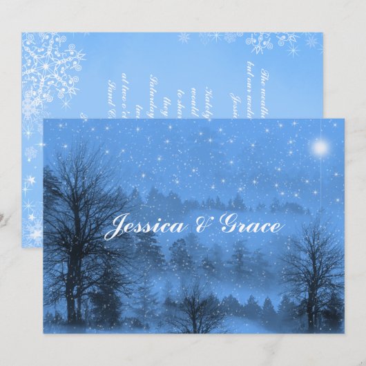 Blue White Winter Wedding Invitation Kaart (Voorkant / Achterkant)