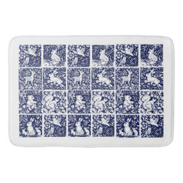 Blue White Woodland Animal Beer Fox Rabbit Foliage Badmat