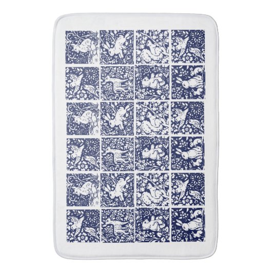 Blue White Woodland Animal Beer Fox Rabbit Foliage Badmat (Voorkant Verticaal)