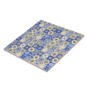 blue& white yellow Portuguese Azulejo pattern  Tegeltje (Zijkant)
