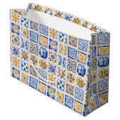 Blue White Yellow Tiles Pattern Summer Aesthetic Groot Cadeauzakje (Achterkant Gekanteld)
