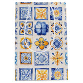 Blue White Yellow Tiles Pattern Wine, Small, Medium Cadeauzakje (Voorkant)