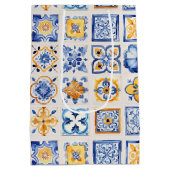 Blue White Yellow Tiles Pattern Wine, Small, Medium Cadeauzakje (Achterkant)