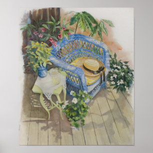 Blue Wicker Waterverf-medium Poster