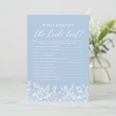 Blue Wie weet de bruid beste Vrijgezellenfeest spe Kaart (Staand voorkant)